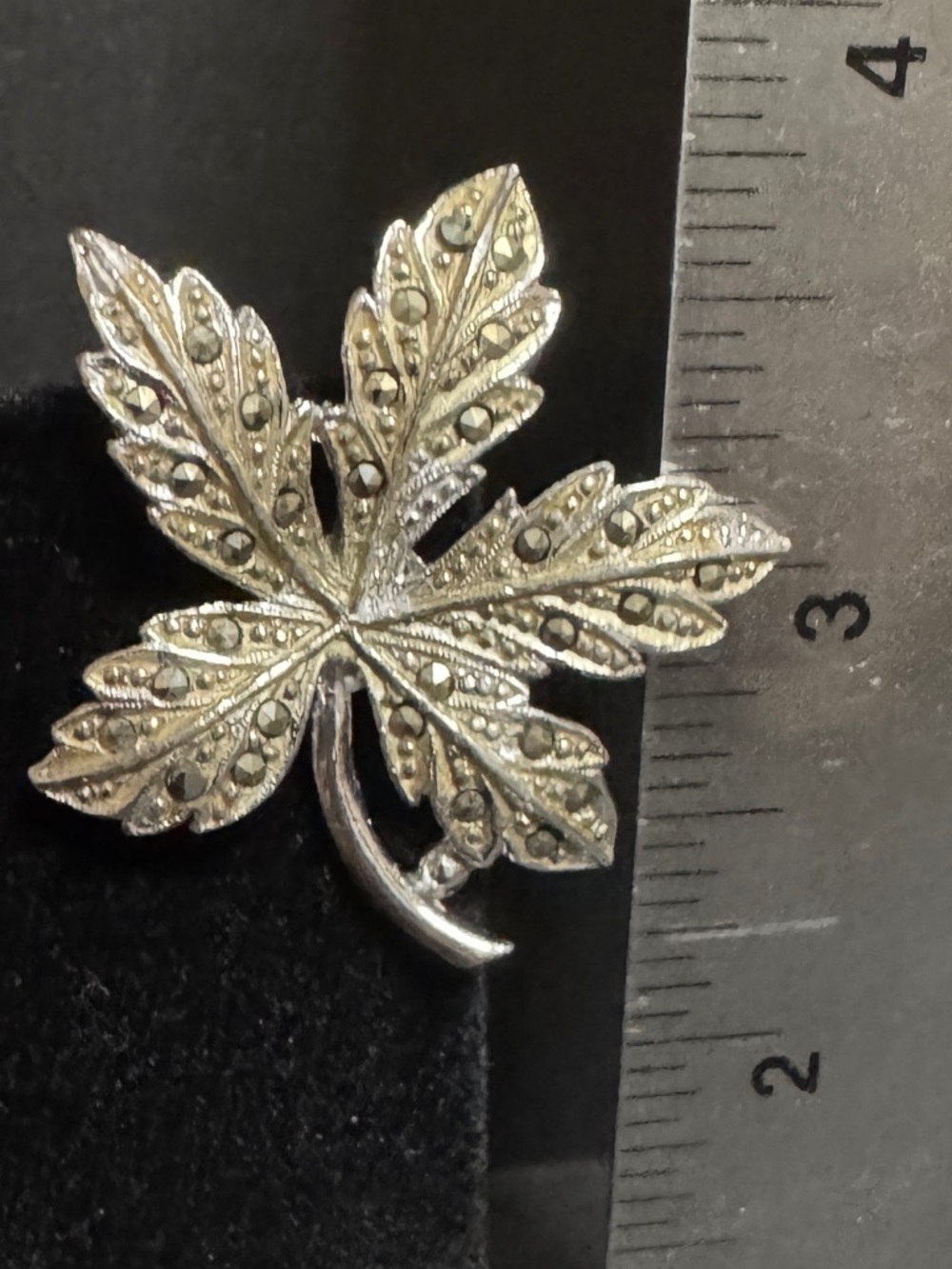 Rhinestone Maple Leaf Brooch - Silver Tone